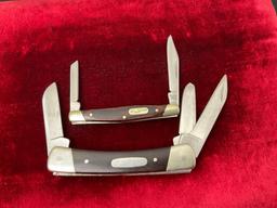 Pair of Vintage Buck Folding Pocket Knives, Models 375 & 703, Stockman triple blade & double blade