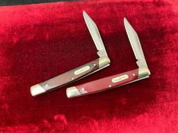Pair of Vintage Buck Folding Pocket Knives, 2x Model 379 Solo Knife Single Blade w/ Wood Handle
