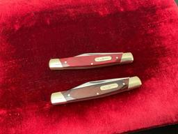 Pair of Vintage Buck Folding Pocket Knives, 2x Model 379 Solo Knife Single Blade w/ Wood Handle