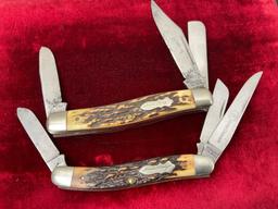 Pair of Schrade Uncle Henry Folding Pocket Knives, Stockman Triple Blade models 885UH & 897UH