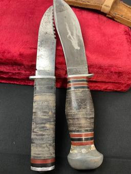 Pair of Vintage Remington Fixed Blade Knives, RH32 & RH84, 1x leather sheath
