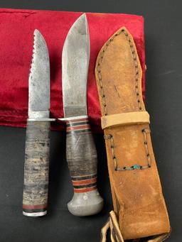Pair of Vintage Remington Fixed Blade Knives, RH32 & RH84, 1x leather sheath