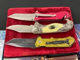 4x Folding Pocket Knives, 2x Tanto blade US Army styled & Wartech Police, Eagle Claw & Multi-Tool