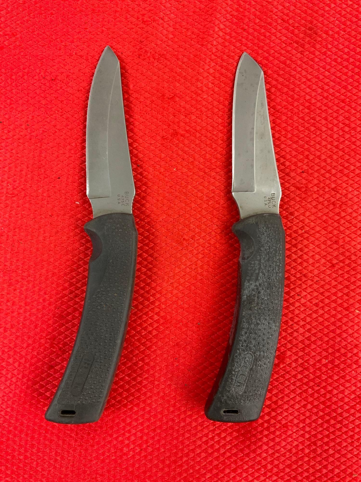 2 pcs Modern Buck 2.75" Steel Fixed Blade Hunting Knives Models 475C & 475U. See pics.