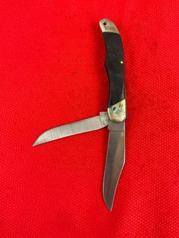Vintage Buck 3.5" Steel 2-Blade Folding Trailblazer Pocket Knife Model 317 w/ Original Sheath. See