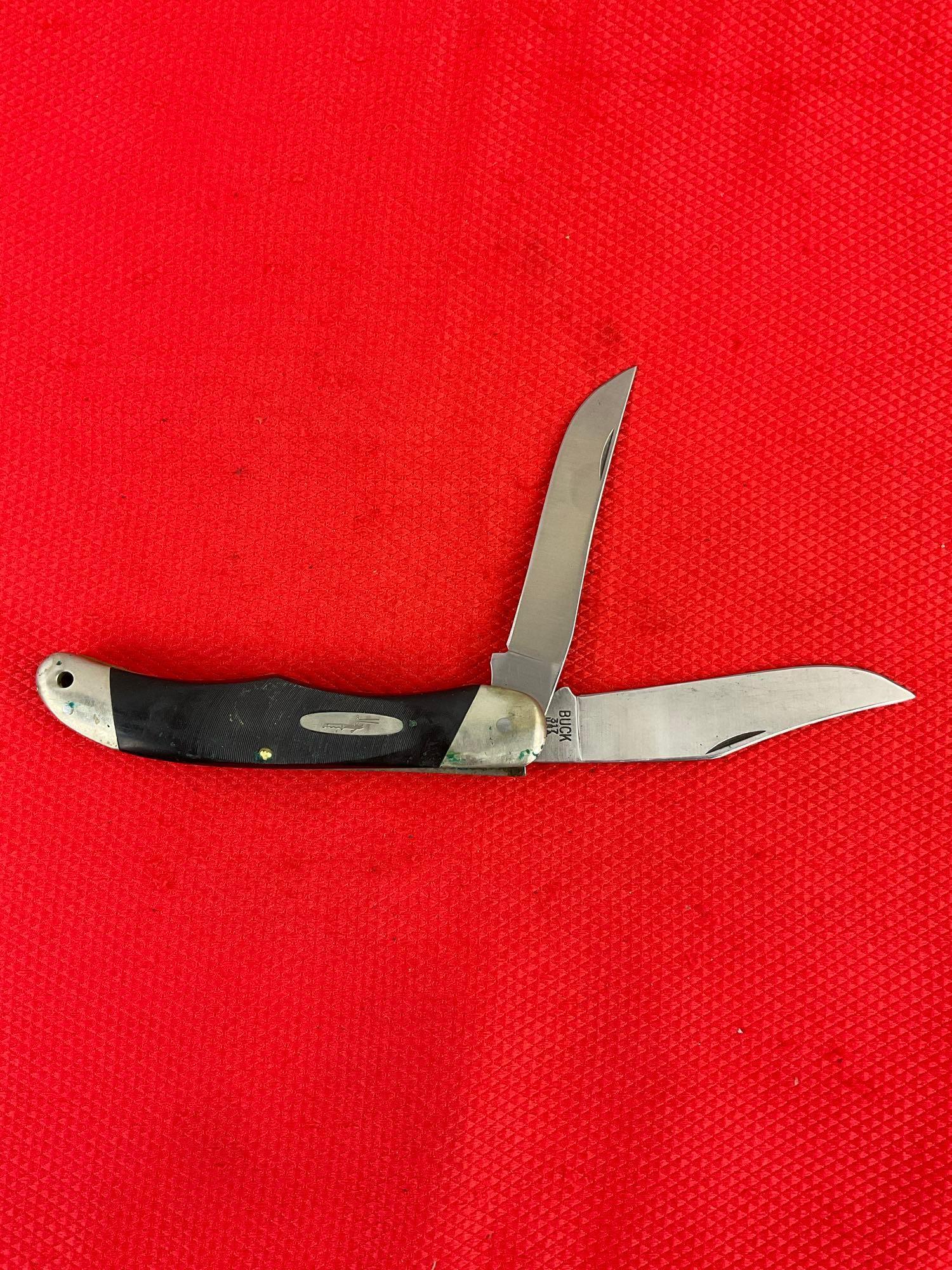 Vintage Buck 3.5" Steel 2-Blade Folding Trailblazer Pocket Knife Model 317 w/ Original Sheath. See