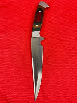 Pakistan Made 8" Steel Fixed Blade Knife w/ Colorful Wood Handle & Embossed Eagle Sheath. See pics.