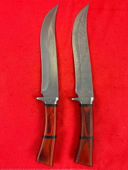 2 pcs The Bone Edge 8" Steel Fixed Blade Bowie Knives w/ Wood Handles & Sheathes. See pics.