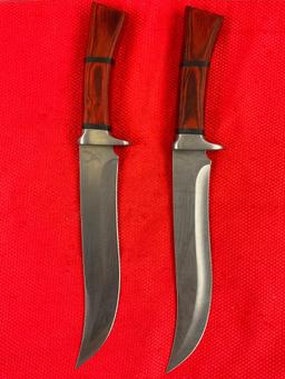 2 pcs The Bone Edge 8" Steel Fixed Blade Bowie Knives w/ Wood Handles & Sheathes. See pics.
