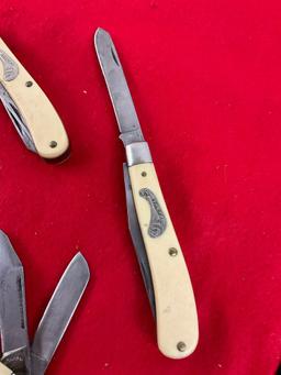 Trio of Frontier 3 Bladed Folding Pocket Knives w/ Enamel Handle - See pics