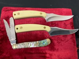 4x Ocoee River Cutlery, Ornately Engraved Knife, Pair of Handles, and MOP style Double Knife