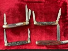 4x Folding Pocket Knives, Old Crafty Craftsman, Western, I XL George Wostenholm, & unmarked