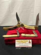 4x Schrade Folding Pocket Knives, 3x Scrimshaw models SC503, 515SC, SC705, & 7OT