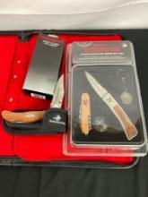 Winchester NIB 3 Piece Signature Gift Set & Winchester Wood Handle Folding Knife w/ Sheathe