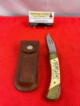 Schrade Scrimshaw 3.5" Steel Folding Blade Pocket Knife w/ Lynx Etching Model SC507. See pics.