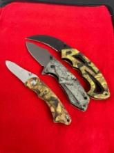 3x Camo Tactical Stainless Steel Folding Blade Pocket Knives - See pics