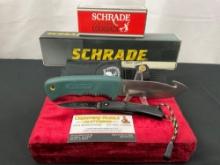 Pair of Schrade Knives, Folding SP3 & Fixed Blade Old Timer 143OT w/ sheaths and original boxes