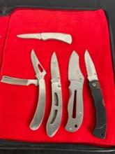Collection of 5 Stainless Steel Folding Pocket Knives - See pics