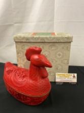 Vintage Faux Cinnabar Lacquerware Rooster Box w/ original packaging