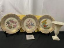 4x Lenox Porcelain Pieces, 3x 1970s Boehm Bird Plates & Vintage Fluted Vase Regal Collection