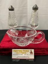 Trio of Waterford Crystal Pieces, 2x Salt & Pepper Shakers, and a Creamer