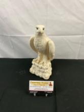 Vintage Carved Cream Composite Eagle Figurine w/ Green Eyes. Signed N. Giannelli '73. See pics.