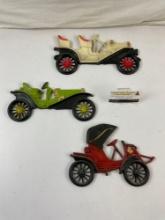 3 pcs Vintage Midwest Painted Metal Wall Plaques of Antique Cars. 1910 Buick. See pics.