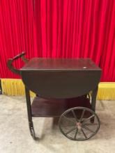 Antique Wheeled Wooden Tea Cart w/ Drop Leaf Table Top. Stands 29" Tall. See pics.
