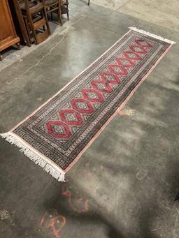 Vintage Wool Pink & Red Persian Hallway Runner Rug w/ Intricate Pattern. 123" x 32" See pics.