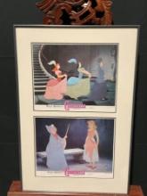 Framed Pair of Walt Disney Cinderella Lobby Cards, Stepmother & Sisters, Fairy Godmother Scenes