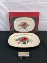 Vintage Lenox Winter's Greeting Ceramic Serving Platter w/ Christmas Theme & Cardinal. NIB. See