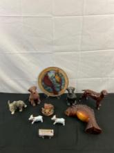 9 pcs Vintage Decorative Animal Figurine Assortment. Coopercraft Dog. Goebel Elephant. See pics.