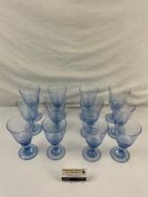 12 pcs Modern Blue Ombre Glass Drinking Glasses w/ Striped Design. Measures 3.5" x 7" See pics.
