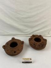 2 pcs Vintage Ornately Hand Carved Wooden Bowls. Measures 9" x 3" See pics.