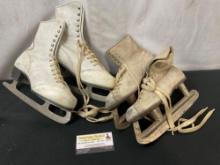 2x Pairs of Vintage Leather Ice Skates by Union Hardware Co. & Laurentian