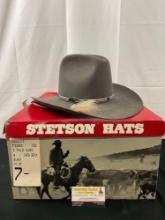 Vintage Stetson Rancher 4x Beaver Cowboy Hat w/ Original Box, Grey, 7 1/4 size