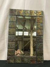 Vintage 2003 Raku fired Tile framed beveled mirror titled Pickup Sticks by Joyce S Furney