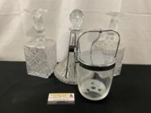 Trio of Crystal Decanters and Ice Bucket, Two with American Eagle Crests
