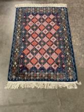 Vintage Blue & Pink Wool Persian Area Rug w/ Colorful Diamond Pattern. Measures 58" x 36" See pics.