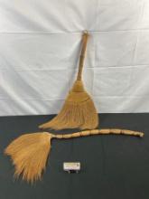 2 pcs Vintage Woven Rush or Grass Whisk Brooms, Made in 1930s Philippines. See pics.