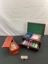 Modern Poker Set in Wooden Box. Wooden Box w/ Unopened Shelled Nuts & Nutcracker. See pics.