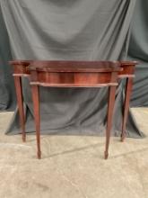 Vintage Wooden Side Hall Table w/ Unique Scooped Saddle Shape. Measures 42" x 32" See pics.