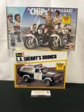 Pair of Revell Model Kits, CHiPs Kawasaki 1/12 Scale Motorcycle & L.A. Sheriffs Bronco 1/25 Scale
