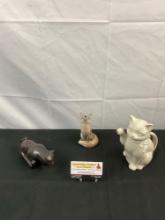 3 pcs Vintage Decorative Animal Figural Statuettes. Crowning Touch & Royal Denmark Ceramics. See