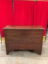 Antique Wooden Trunk Dresser w/ Bottom Drawer & Beautiful Grain. Measures 44" x 34" See pics.