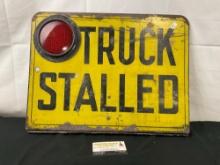 Vintage Truck Stalled Caution Sign, Yellow & Black w/ Red Reflector