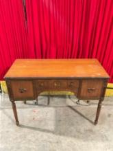Antique Walnut Side Table w/ Painted Front, Drawer, 2 Cupboards, Brass Drawer Pulls & Fluted Legs.