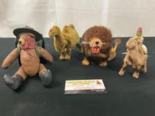 Kunstlerschutz Flocked Lion, Antique Scout Jointed Bear, Wind Up Camel w/ Toy Man Rider, Camel..