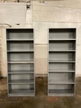 Pair of Gray Painted Wooden 6-Tier Bookshelves w/ Adjustable Shelves. Measures 31.5" x 79.5" See
