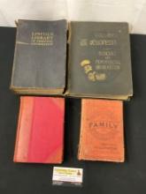 4 Antique Books, Grand Union Family Dictionary, Lincoln Library, Collins Encyclopedia, & Dictionary